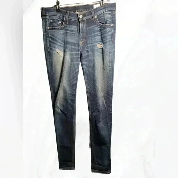 Rag and bone “skinny” Sheffield casual trendy distressed 5 pocket denim jean 27 - Picture 2 of 4
